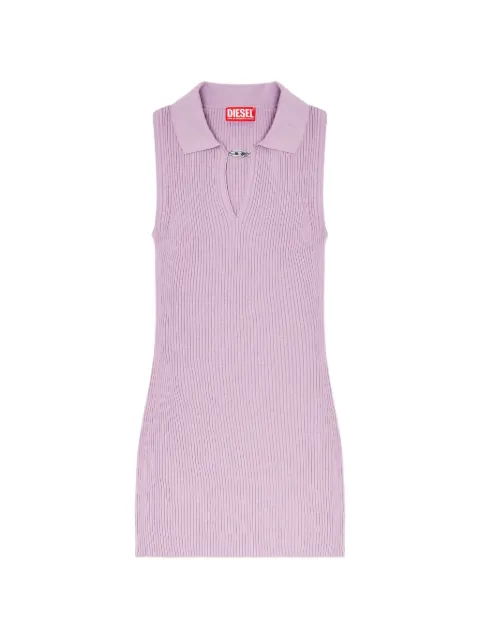 Diesel short polo dress in silk-blend rib knit Purple A242320JMCP