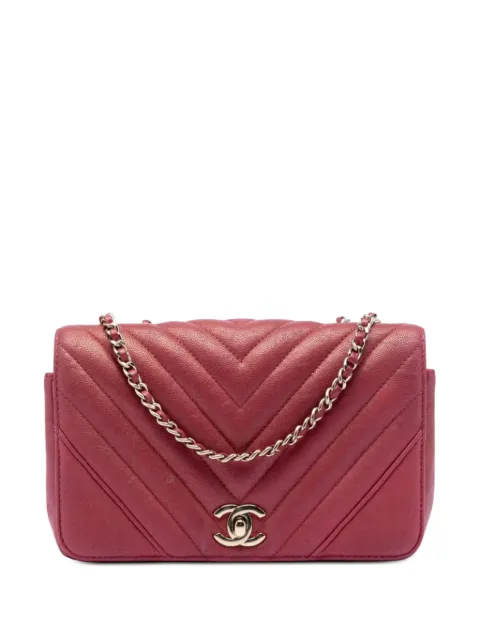CHANEL Pre-Owned 2019 Small Chevron Caviar Statement Flap shoulder bag Red EOJ3QMHBU6VK1CXE