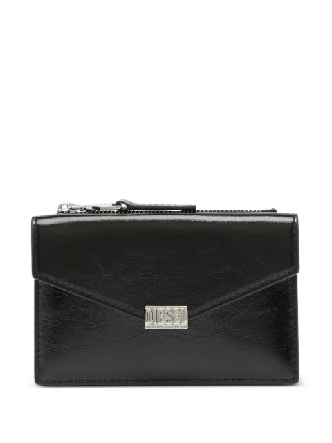 Diesel envelope-style card holder in shiny wrinkled leather Black X10838P1003