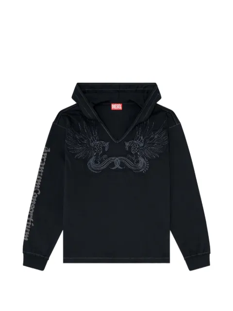Diesel embroidered-patch V-neck hoodie Black A232410KNCN