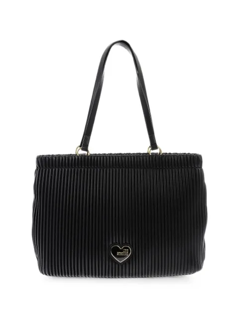 Love Moschino pleated logo-plaque tote bag Black JC4048PP1GLA