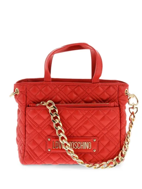 Moschino mini Love quilted logo-plaque tote bag Red JC4020PP1GLA0500