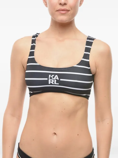 Karl Lagerfeld logo-print striped bikini top Black KL22WTP16BLACK