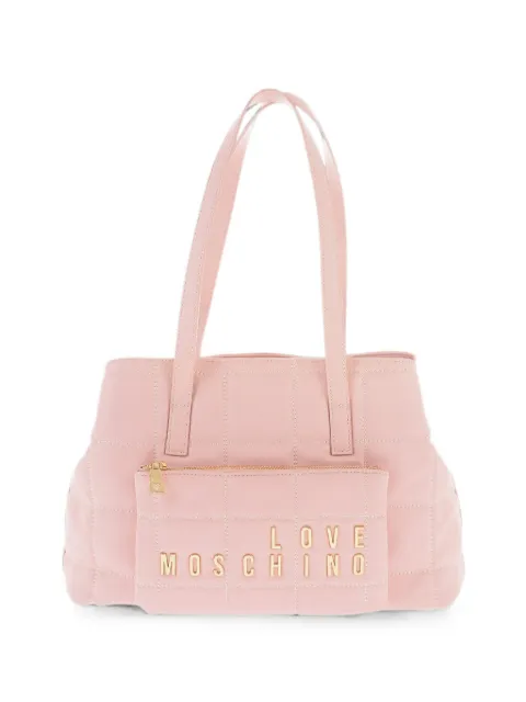 Moschino quilted logo-plaque large shoulder bag Pink JC4261PP0GKB0609