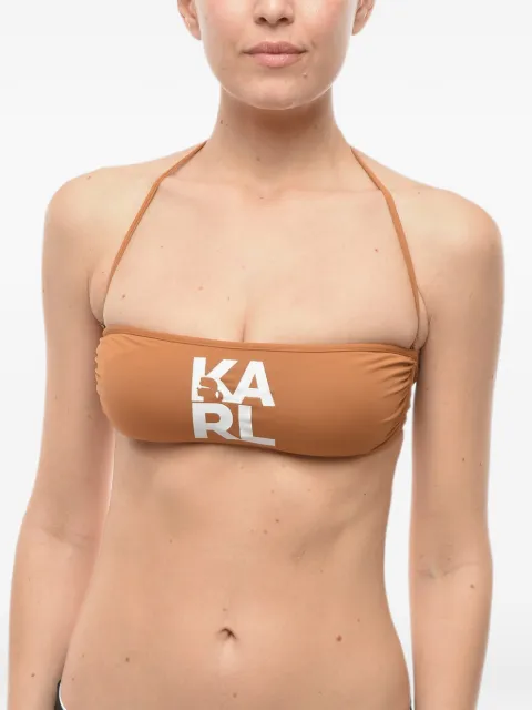 Karl Lagerfeld logo-print bandeau bikini top Brown KL22WTP02BROWN