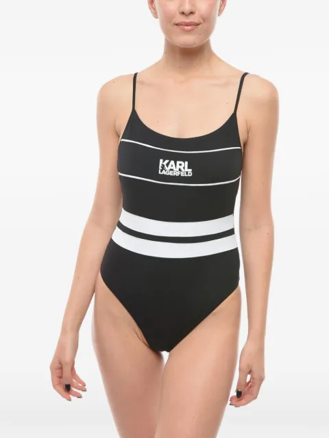 Karl Lagerfeld logo-print swimsuit Black KL22WOP05BLACK