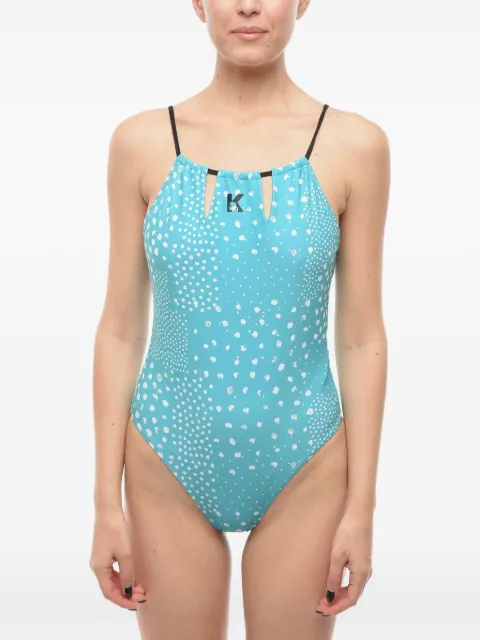 Karl Lagerfeld logo-print open-back swimsuit Blue KL22WOP14CERAMIC