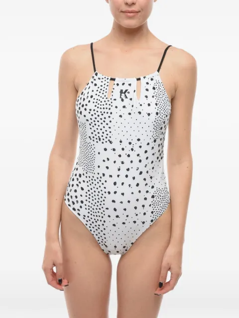 Karl Lagerfeld logo-print open-back swimsuit White KL22WOP14