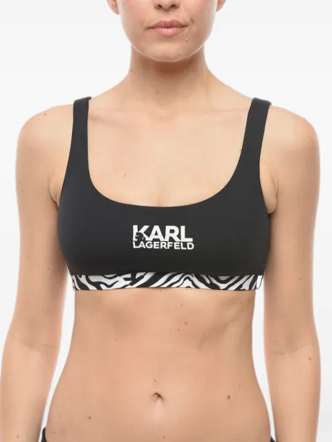 Karl Lagerfeld logo-print animal-pattern bikini top Black KL22WTP24BLACK