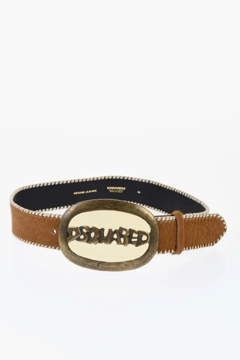 DSQUARED2 logo-buckle calf hair belt Brown BEW039901506970