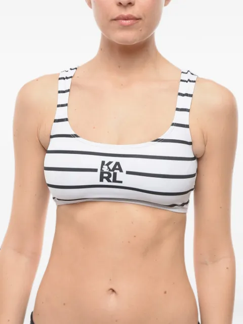 Karl Lagerfeld striped logo-print bikini top White KL22WTP16WHITE