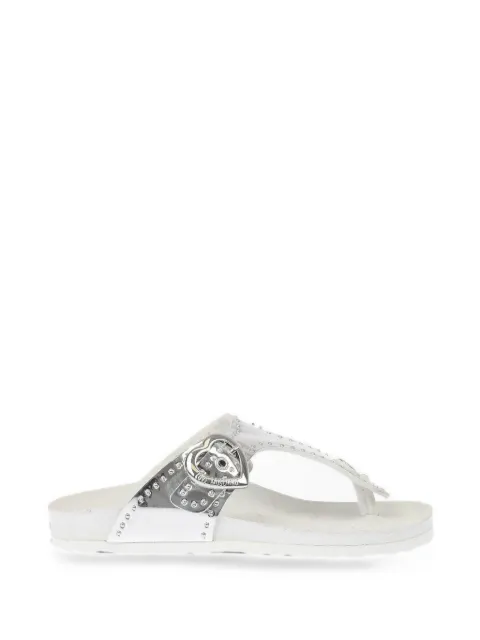 Love Moschino heart-buckle studded thong sandals White JA28113G1CIC0902
