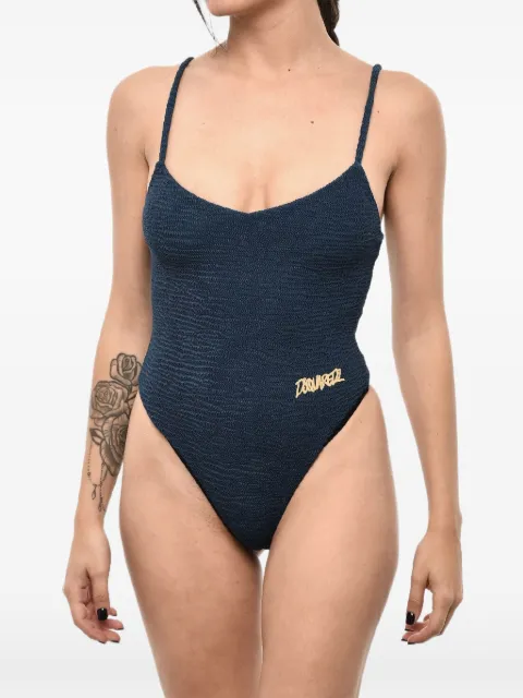 DSQUARED2 logo-embroidered wave-pattern swimsuit Blue D6BK92980ISA01