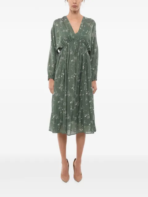 SAMSOE SAMSOE Gertrud floral-print long-sleeve midi dress Green F22200124