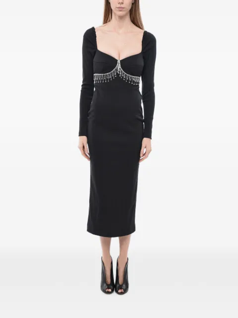 ANOUKI rhinestone-embellished long-sleeve midi dress Black APF22N29DRVIBK