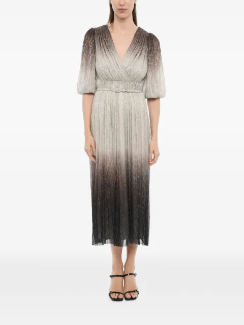 Costarellos metallic-effect plissé midi dress Neutrals PR2315SILVERBLACKMETALLICPLISSEJERSY