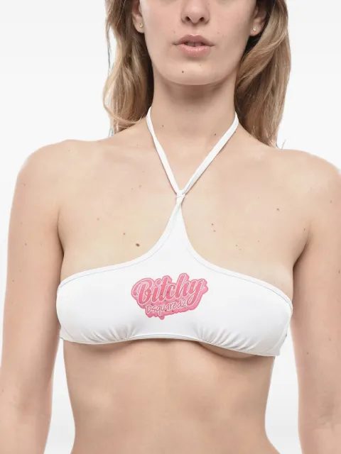 DSQUARED2 rhinestone-embellished halterneck bikini top White D6BX14800ISA01