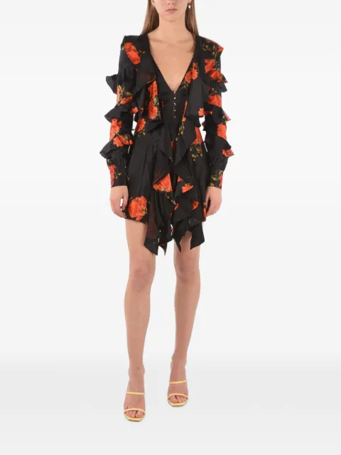 Philipp Plein floral-print ruffled mini dress Black F18CWRG0747PTE104N