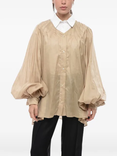 THELATEST balloon-sleeves V-neck shirt Pink TLW06003T0172LNTPT0170