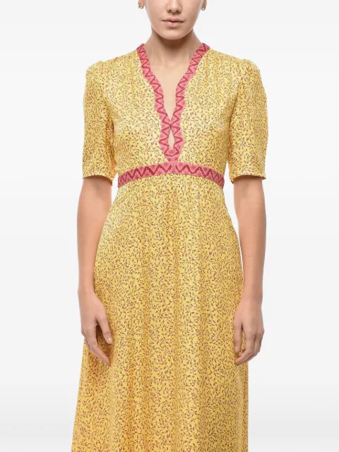 Saloni Tabitha botanical-print dress Yellow 106532165216652166