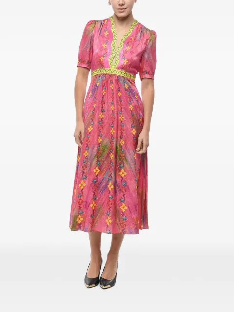 Saloni Tabitha floral-print midi dress Pink 1096421682168
