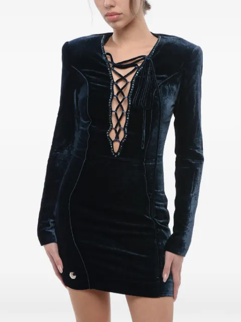Philipp Plein lace-up rhinestone-embellished mini dress Blue A18CWRG0846PTE086N