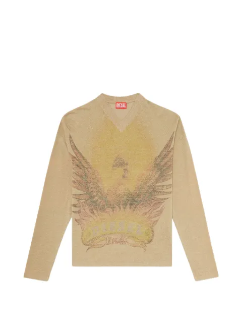 Diesel phoenix-print V-neck sweater Neutrals A230700AGCH
