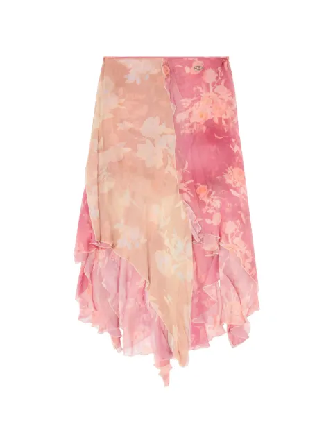 Diesel asymmetric floral midi skirt in viscose and silk Pink A230110DECZ