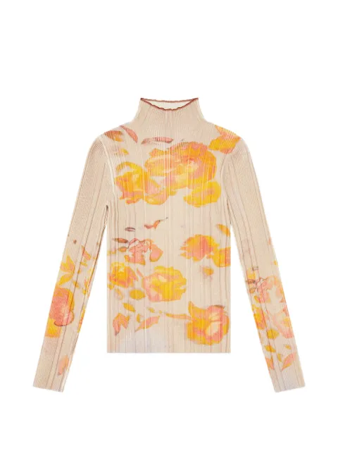 Diesel ribbed wool turtleneck top with floral-print Neutrals A230910QMCM