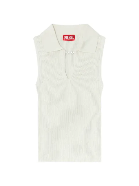 Diesel sleeveless rib-knit polo top in silk blend Neutrals A230610JMCP
