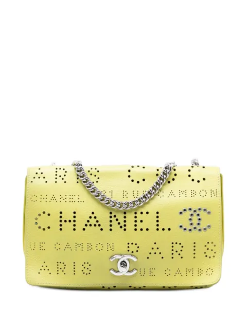 CHANEL Pre-Owned 2019 Perforated Calfskin Logo Eyelet Flap crossbody bag Yellow 4OEP31OGWF34VK2Y