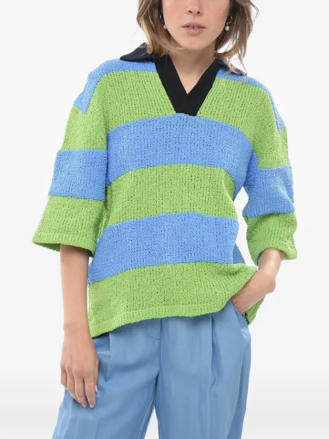 Sunnei striped polo-collar top Green MRTWMKNW017KNT0237713