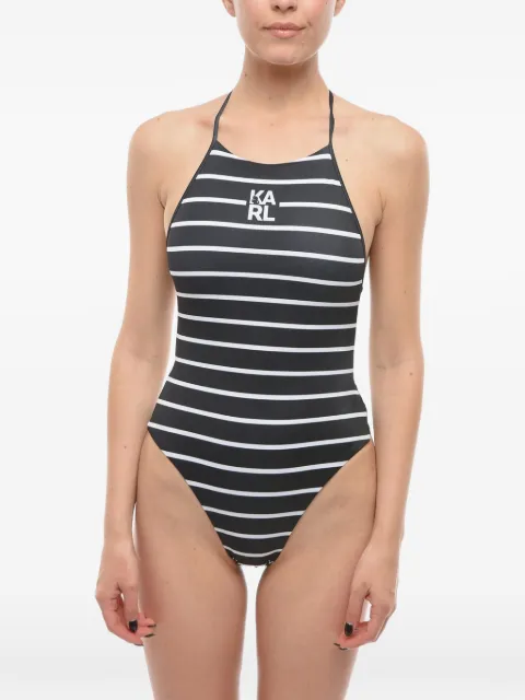 Karl Lagerfeld striped logo-print swimsuit Black KL22WOP10