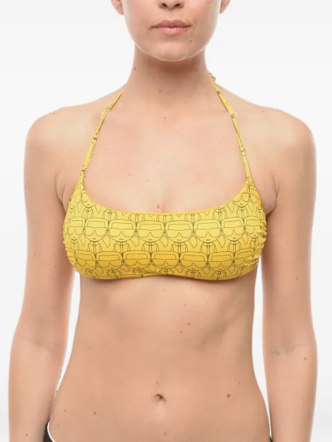 Karl Lagerfeld Iconic-print halterneck bikini top Yellow KL22WTP14