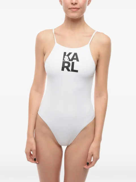 Karl Lagerfeld logo-print open-back swimsuit White KL22WOP01