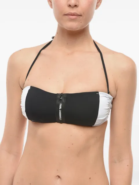Karl Lagerfeld logo-print front-zip bikini top Black KL22WTP08BLACK