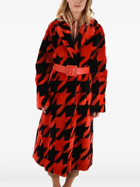 Drome belted houndstooth shearling coat Red DPD5638PD1718P4270