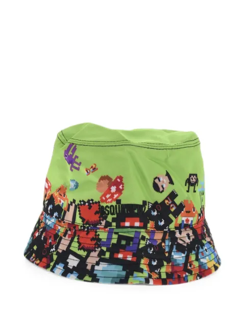 DSQUARED2 logo-embroidered graphic-print bucket hat Green HAW003211706807