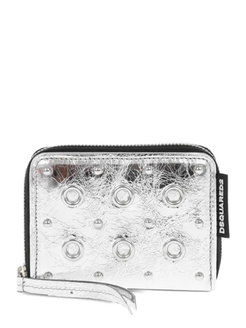 DSQUARED2 craquelé-effect eyelet-embellished wallet Silver WAW002714007340