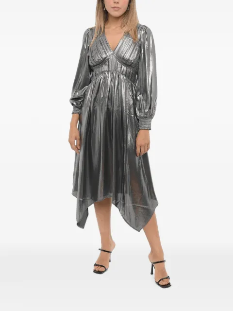 AllSaints Estelle asymmetric metallic midi dress Silver ESTELLEWD169ZGUNMETALGREY