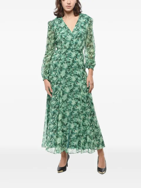 Saloni Annabelle botanical-print silk dress Green 1085421502150