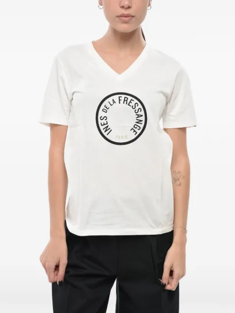 Inès De La Fressange logo-print V-neck T-shirt White 12Y038CO222F031