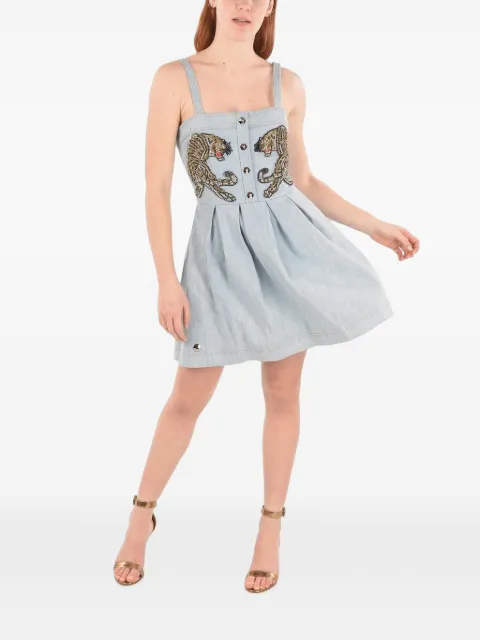 Philipp Plein embellished pleated denim mini dress Blue P18CWDG0058PDE004N08
