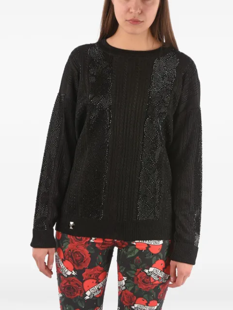 Philipp Plein crystal-embellished cable-knit sweater Black A18CWKO0162PKN002N02