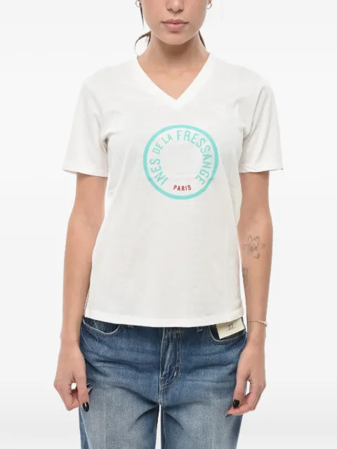 Inès De La Fressange logo-print V-neck T-shirt White 12Y038CO222F032