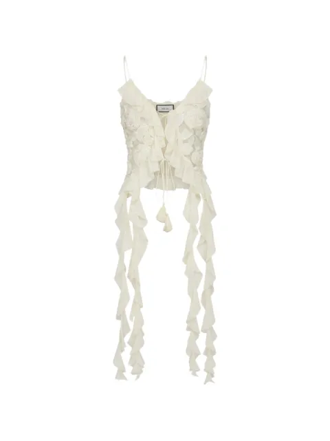NISSA ruffled floral-appliqué top Neutrals RTOP16663