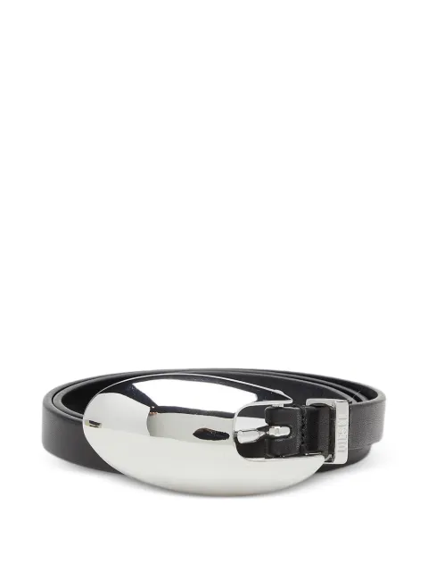 Diesel 1.5cm slim leather belt with sculptural buckle Black X10864P9186