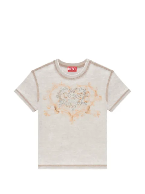 Diesel jersey t-shirt with rhinestones and burnout effect Neutrals A232400PLBQ