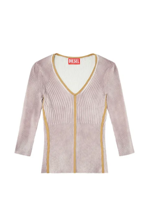 Diesel ribbed V-neck jumper with contrast bands Pink A242460AGCG
