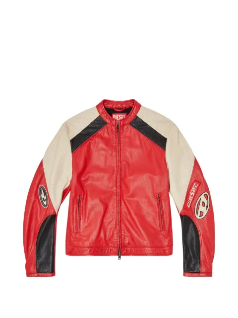 Diesel biker jacket in colour-block perforated leather Red A229770HNBM